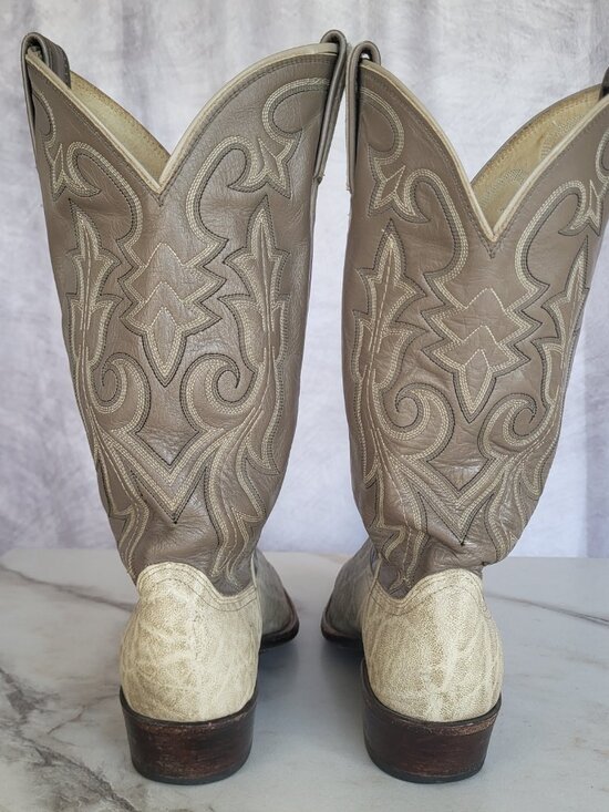 Vintage Dan Post Elephant Western Cowboy Boots Beige/Gray Men\'s Size 9.5 D main image 4